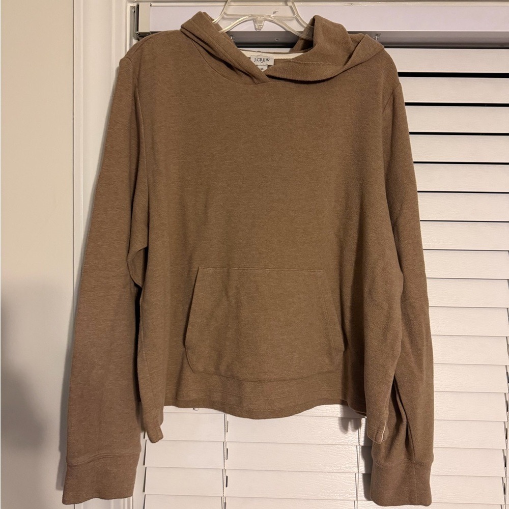 J.Crew Women XL Tan Brown Cotton Modal Blend Pullover Hoodie Sweatshirt